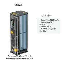 Pin Sạc Dự Phòng Sharge Storm 2 Liquid 25600mAh 100W - Màn Hình LED Thông Minh, Sạc Nhanh, Thiết Kế Cyberpunk