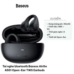 Tai nghe Bluetooth Baseus AirGo AS01 True Wireless (TWS) - Thiết kế Open-Ear, Công nghệ ENC, Âm thanh sống động, Pin 25 giờ