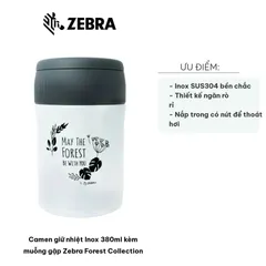 Hộp cơm giữ nhiệt Inox 380ml kèm muỗng gập Zebra Forest Collection - Đựng thức ăn bé gọn, chất liệu bền bỉ, an toàn sức khỏe.