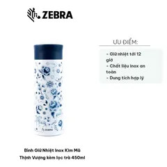 Bình Giữ Nhiệt Inox Kim Mã Thịnh Vượng 450ml Kèm Lọc Trà Thông Minh - Giữ Nhiệt 12 Giờ Cho Nước Nóng và Lạnh