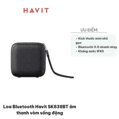 Loa Bluetooth Havit SK838BT - Mini Âm Thanh Vòm HD, Chống Nước IPX5, Thời Gian Pin 8 Giờ, Kết Nối Bluetooth 5.0