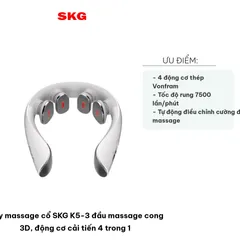 Máy Massage Cổ SKG K5-3 4 trong 1 - Đầu Massage Cong 3D Với Công Nghệ Rung, Xung, Ánh Sáng Đỏ & Chườm Nhiệt Ép Nhẹ Thư Giãn Cổ