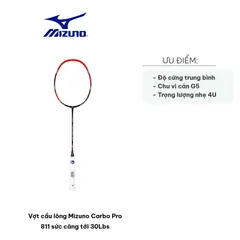 Vợt cầu lông Mizuno Carbo Pro 811 - Độ căng 30Lbs, Thiết kế công nghệ cao, Chất liệu Carbon bền chắc, Đầu nặng hỗ trợ smash mạnh mẽ