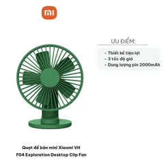 Quạt Để Bàn Mini Xiaomi VH F04 - Quạt Kẹp Di Động, Có Pin 2000mAh, 3 Tốc Độ Gió, Thiết Kế Gọn Nhẹ, Thích Hợp Cho Văn Phòng, Gia Đình