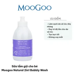 Sữa Tắm Gội Cho Bé MooGoo Natural 2in1 Bubbly Wash - Chiết Xuất Cám Gạo, Dịu Nhẹ, Dưỡng Ẩm Da Và Tóc Mềm Mượt 500ml