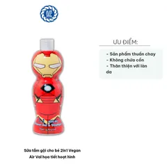 Sữa Tắm Gội Cho Bé 2in1 Vegan Air Val Họa Tiết Hoạt Hình - An Toàn, Không Cay Mắt, Thân Thiện Với Da, Dung Tích 400ml