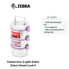 Camen Inox 3 Ngăn Zebra Zelect Smart Lock II - Hộp Đựng Thực Phẩm Chống Trào Có Nắp Đậy Tiện Lợi, Chất Liệu Inox SUS304