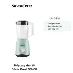 Máy Xay Sinh Tố Silver Crest SC-08 1500W - Cối 1.5L, Lưỡi Dao Bằng Thép Không Gỉ, Xay Trái Cây và Rau Củ Nhuyễn Mịn