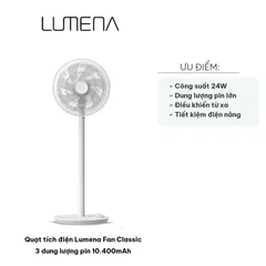 Quạt Tích Điện Lumena Fan Classic 3 - Pin 10.400mAh, Điều Khiển Từ Xa, Chế Độ Gió Đa Năng, Thời Gian Sử Dụng Lên Đến 40 Giờ