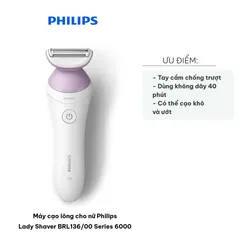 Máy cạo lông cho nữ Philips Lady Shaver BRL136/00 - Thiết kế nhỏ gọn, cạo khô và ướt, an toàn cho da, chăm sóc cá nhân hiệu quả