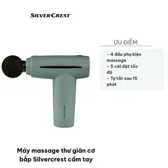 Máy Massage Thư Giãn Cơ Bắp Cầm Tay Silvercrest - 4 Đầu Massage, 5 Mức Tốc Độ, Pin 1800mAh Dùng 8 Giờ, Thiết Kế Gọn Nhẹ