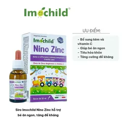 Siro Imochild Nino Zinc 30ml - Hỗ trợ bé ăn ngon và tăng cường sức đề kháng với kẽm hữu cơ và vitamin C tự nhiên