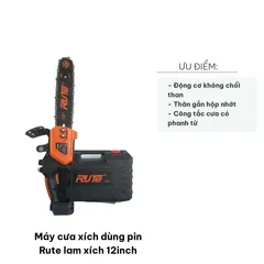 Máy cưa xích pin Rute 12inch - Cắt gỗ dễ dàng với động cơ không chổi than mạnh mẽ, công suất 1600W, khổ cắt 30cm.