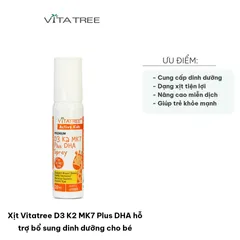 Xịt Vitatree D3 K2 MK7 Plus DHA 20ml - Hỗ trợ bổ sung dinh dưỡng, tăng cường miễn dịch và phát triển chiều cao cho bé