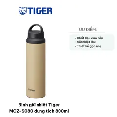 Bình Giữ Nhiệt Tiger MCZ-S080 800ml - Thép Không Gỉ, Giữ Nóng và Lạnh Tốt, Thiết Kế Thể Thao Hiện Đại