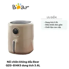 Nồi Chiên Không Dầu Bear QZG-B14K5 - Dung Tích 3.5L, Bảng Điều Khiển Cơ Đơn Giản, Thích Hợp Cho Gia Đình Nhỏ