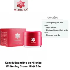 Kem Dưỡng Trắng Da Mijunka Whitening Cream Nhật Bản - Collagen Thủy Phân & 9 Loại Thảo Mộc, Giúp Da Sáng Hồng Rạng Rỡ 50g