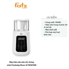 Máy hâm sữa siêu tốc thông minh Fatzbaby Mono 12 FB3011KB - Hâm nóng sữa nhanh chóng trong 4 phút với 4 chế độ tiện dụng