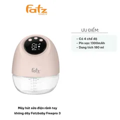 Máy Hút Sữa Điện Rảnh Tay Không Dây Fatzbaby Freepro 3 - 4 Chế Độ, Pin 1300mAh, Thiết Kế Tiện Lợi cho Mẹ Bỉm Sữa
