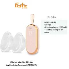Máy Hút Sữa Điện Đôi Rảnh Tay Fatzbaby Resofree 5 FB1380VN - Pin 2200mAh, 12 Cấp Độ, Độ Ồn Dưới 45dB, Tiện Lợi Khi Sử Dụng