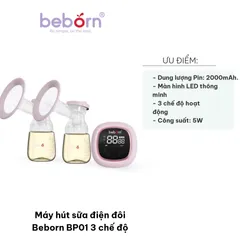 Máy Hút Sữa Điện Đôi Beborn BP01#ED - 3 Chế Độ, Bình PPSU Chịu Nhiệt, Dung Lượng Pin 2000mAh, Thời Gian Sử Dụng Lâu Dài