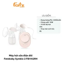 Máy Hút Sữa Điện Đôi Fatzbaby Symbio 2 FB1142RH - 3 Chế Độ Hút Mát Xa, Hút Sữa, Hút Kiệt, 9 Lực Hút, Pin 2200mAh, Tiện Lợi Cho Mẹ