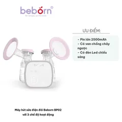 Máy Hút Sữa Điện Đôi Beborn BP02 - 3 Chế Độ, Pin 2500mAh, Độ Ồn Thấp, Thiết Kế Chống Chảy Ngược, Thời Gian Sử Dụng Đến 2 Giờ