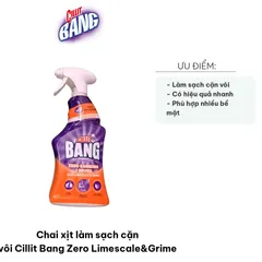Chai Xịt Làm Sạch Cặn Vôi Cillit Bang Zero Limescale&Grime 750ml - Tẩy Rửa Hiệu Quả Phòng Tắm và Bồn Rửa Bát