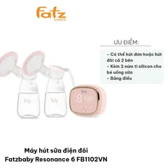 Máy hút sữa điện đôi Fatzbaby Resonance 6 FB1102VN - Tiện lợi, 9 cấp độ hút, pin sạc, tiết kiệm thời gian cho mẹ, tăng sản lượng sữa cho bé