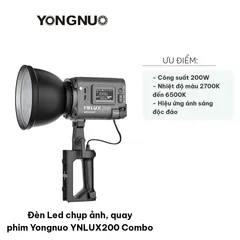 Đèn LED Chụp Ảnh, Quay Phim Yongnuo YNLUX200 Combo - 200W, Điều Chỉnh Nhiệt Độ Màu 2700K-6500K, 12 Hiệu Ứng Độc Đáo cho Studio và Livestream