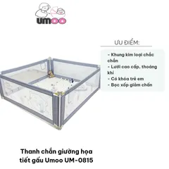 Thanh Chắn Giường Họa Tiết Gấu Umoo UM-0815 - Khung Kim Loại Chắc Chắn, Dễ Dàng Lắp Đặt, Bảo Vệ An Toàn Cho Bé