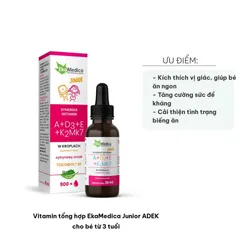 Vitamin Tổng Hợp EkaMedica Junior ADEK cho Bé Từ 3 Tuổi - Bổ Sung Vitamin và Tăng Cường Đề Kháng - Hỗ Trợ Ăn Ngon Miệng 30ml