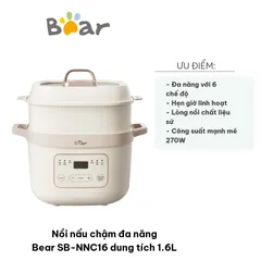 Nồi nấu chậm đa năng Bear SB-NNC16 1.6L - Thiết kế hiện đại, 6 chế độ nấu tiện lợi, giữ trọn dinh dưỡng cho món ăn thơm ngon