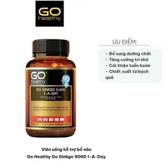 Viên uống bổ não Go Healthy Go Ginkgo 9000 - Hỗ trợ trí nhớ, giảm stress, tăng cường tuần hoàn, cải thiện tâm trạng - 60 viên