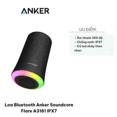 Loa Bluetooth Anker Soundcore Flare A3161 IPX7 - Âm thanh 360 độ, Chống nước, Đèn LED nháy theo nhạc, Pin lâu 12 giờ
