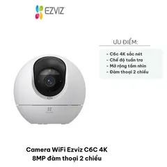 Camera WiFi Ezviz C6C 4K 8MP - Camera Đàm Thoại 2 Chiều, Quan Sát Ban Đêm Tầm Nhìn 360° - An Ninh Thông Minh