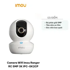 Camera Wifi Imou Ranger RC 5MP 3K - Giám sát thông minh với chức năng theo dõi và đàm thoại 2 chiều, hỗ trợ quay 360 độ