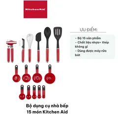 Bộ Dụng Cụ Nhà Bếp 15 Món KitchenAid Màu Đỏ - Bộ Đồ Nấu Ăn Cao Cấp, Siêu Bền, Dễ Sử Dụng, Thích Hợp Cho Mọi Nhu Cầu Nội Trợ
