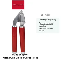 Dụng Cụ Ép Tỏi KitchenAid Classic Garlic Press - Thép Không Gỉ Siêu Bền, Dễ Dàng Nghiền Ép, Thiết Kế Hiện Đại, Màu Đỏ, Xanh, Kem