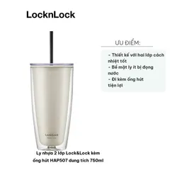 Ly nhựa 2 lớp Lock&Lock kèm ống hút HAP507 750ml - Chống nhiệt, thiết kế tiện dụng, lý tưởng cho nước lạnh và nước đá