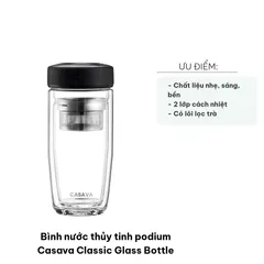 Bình Nước Thủy Tinh 350ml Casava Classic - Bình Giữ Nhiệt 2 Lớp Sang Trọng, Có Lõi Lọc Trà, Thích Hợp Mang Đi Làm, Du Lịch