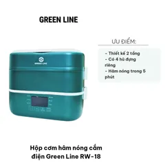 Hộp cơm hâm nóng cắm điện Green Line RW-18 - Dung tích 2L 2 tầng, 4 hũ sứ cao cấp, hâm nóng nhanh chỉ 5 phút, quà tặng tiện ích cho gia đình