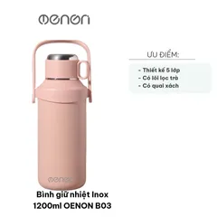Bình Giữ Nhiệt Inox 1200ml OENON B03 - Giữ Nhiệt Thời Gian Lên Đến 24 Giờ, Chất Liệu Inox 316 Chống Gỉ, Thiết Kế Gọn Nhẹ, Độc Đáo