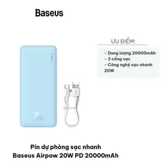 Pin Dự Phòng Sạc Nhanh Baseus Airpow 20W PD 20000mAh - Sạc Đôi Tương Thích Hầu Hết Thiết Bị, Dung Lượng Lớn, Thiết Kế Đẹp Mắt