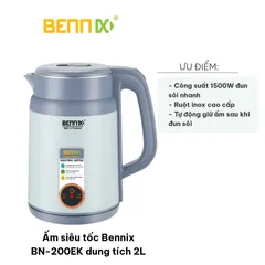 Ấm Siêu Tốc Bennix BN-200EK 2L - Đun Sôi Nước Nhanh, Giữ Ấm 55°C, An Toàn, Tiện Lợi cho Mọi Gia Đình