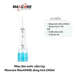Máy tăm nước cầm tay Maxcare Max456SE 240ml - 5 chế độ, 5 đầu tăm cho răng nhạy cảm, tiện dụng cho vệ sinh răng miệng hàng ngày