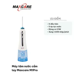Máy Tăm Nước Cầm Tay Maxcare M1Pro - 5 Chế Độ Áp Lực, Dung Tích 300ml, Phù Hợp Răng Nhạy Cảm, Niềng Răng, Bọc Sứ, Implant
