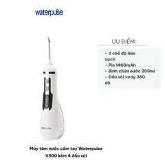 Máy Tăm Nước Cầm Tay Waterpulse V500 - 4 Đầu Vòi, Công Nghệ Áp Lực Cao, Chăm Sóc Răng Miệng Hiệu Quả, Dễ Dàng Mang Theo