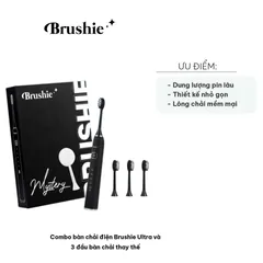 Combo Bàn Chải Điện Brushie Ultra - 5 Chế Độ, 3 Đầu Bàn Chải Thay Thế - Làm Sạch Nhanh Chóng, Hỗ Trợ Răng Nhạy Cảm