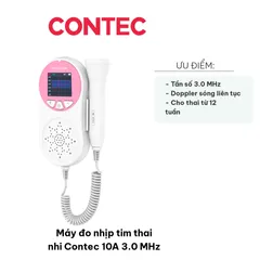 Máy Đo Nhịp Tim Thai Nhi Contec 10A 3.0 MHz - Thiết Bị Theo Dõi Sức Khỏe Mẹ Bầu, Ghi Nhận Nhịp Tim Tại Nhà